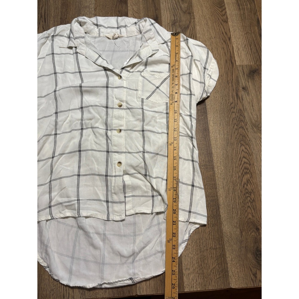 Sim & Sam Shirt Womens Size L White Plaid Button Down High Low Short Sleeve - Picture 8 of 12